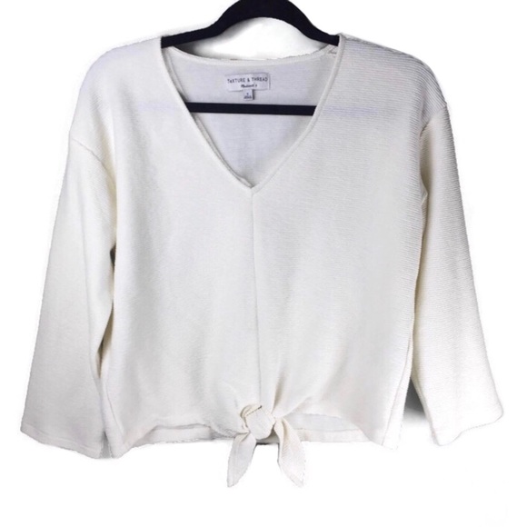 Madewell Texture & Thread Jacquard Tie Front Long Sleeve Cream Top Size Small - Picture 2 of 10